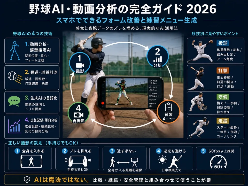 野球AI・動画分析の完全ガイド2026:スマホでできるフォーム改善と練習メニュー生成