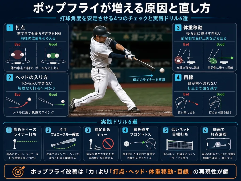 バッティングでポップフライが増える原因と直し方まとめ